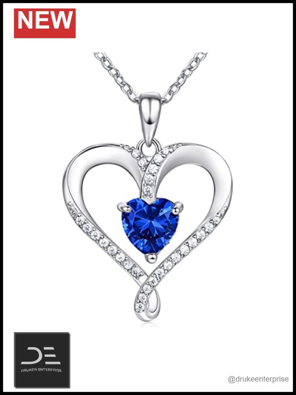 18K White Gold Filled 925 Sterling Silver Heart Birthstone Pendant Necklace for